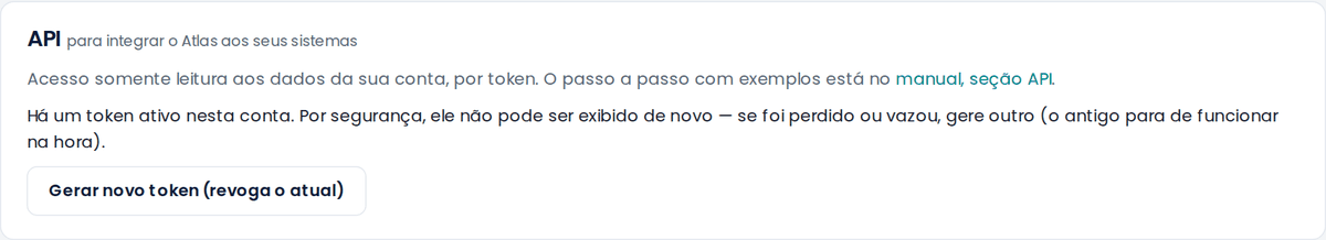 Geração de token de API na própria conta